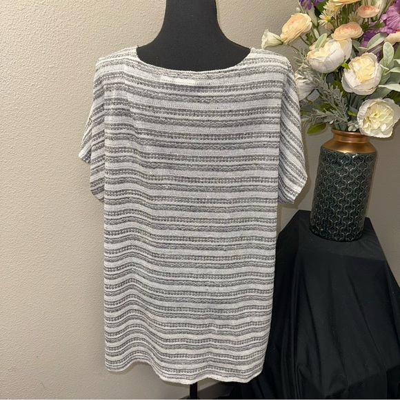 Cato Paris Eiffel Tower Knit Top Gray White Dolman Short Sleeve Blouse - Picture 3 of 9